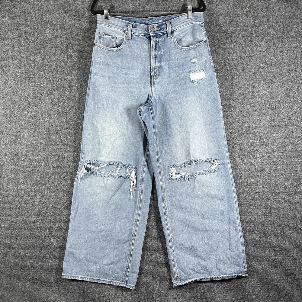 Old Navy Extra High Rise Baggy Wide Leg Jeans Distressed Light Womens Size 12